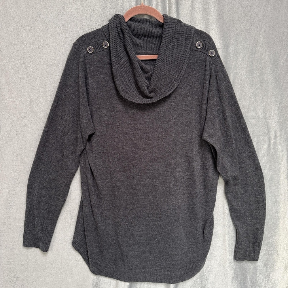 BYdesign Sweater Womens 2X Plus Gray Cowl Neck Button Shoulder Knit Pullover